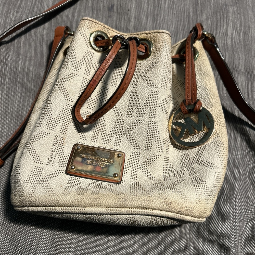 Michael Kors Monogram Cream and Tan Shoulder Bag
